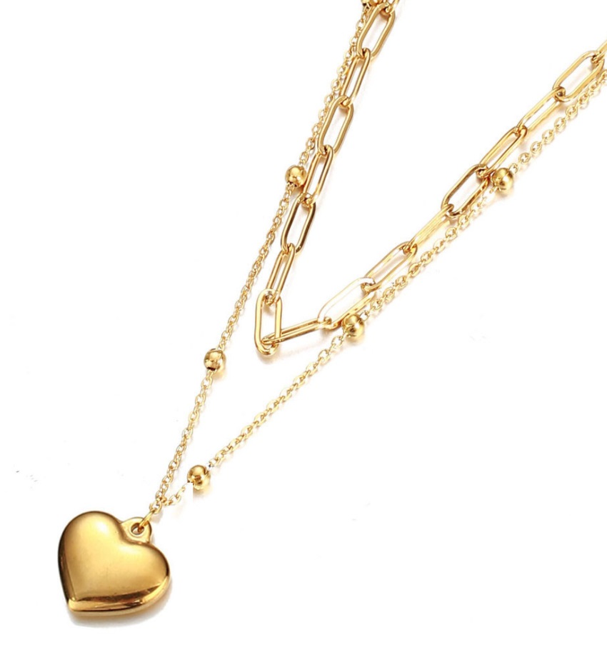 Heart Charm Layered Stainless Steel Necklace Wholesale